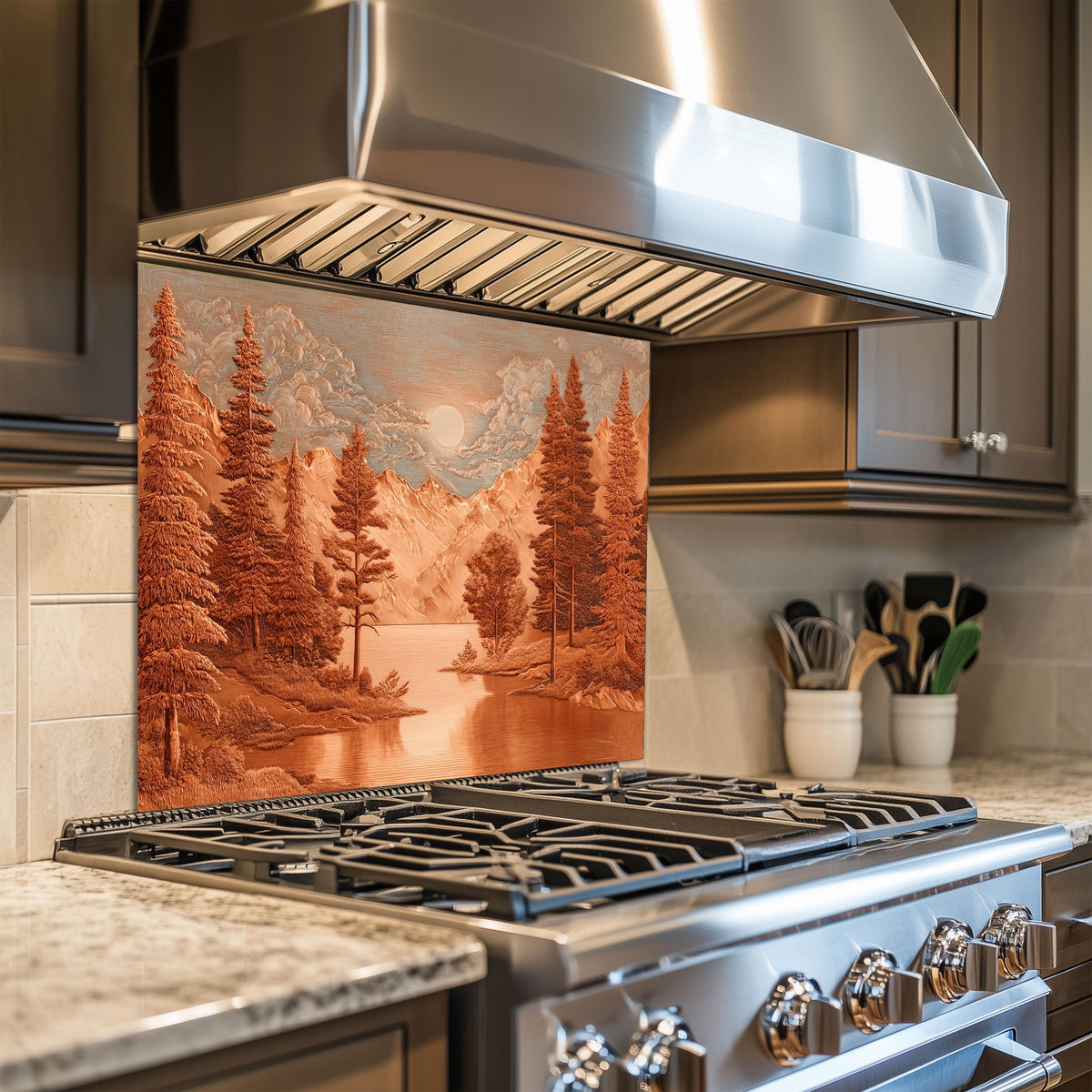 Tempered Glass Mountain & Deer Backsplash: Rustic Kitchen Decor