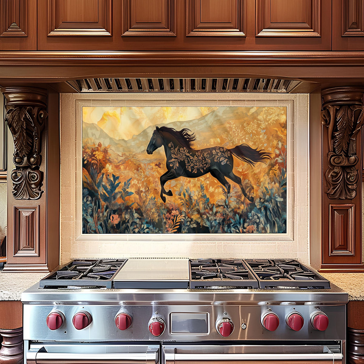 Horse Tempered Glass Kitchen Backsplash: Modern Kitchen Decor
