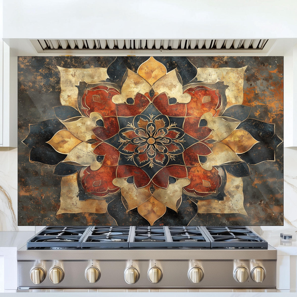 Moroccan Style Pattern Kitchen Backsplash, UV Printed Tempered Glass, Custom Size Design