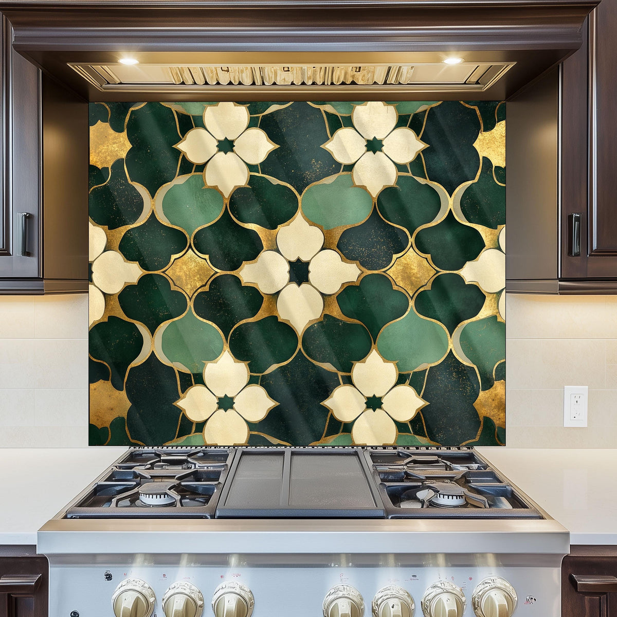 Moroccan Style Glass Backsplash, Ornate Geometric Stove Guard, Heat Resistant Easy Clean Art
