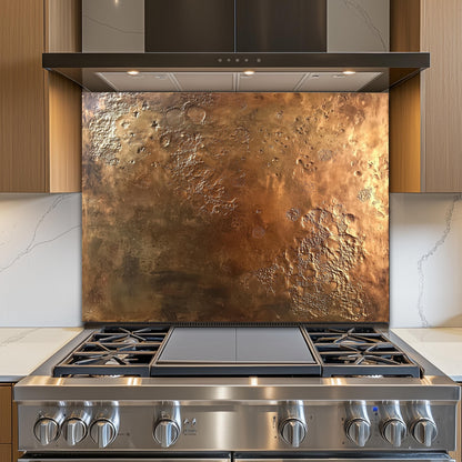 Textured Copper-Effect Glass Backsplash: Rustic Kitchen Decor