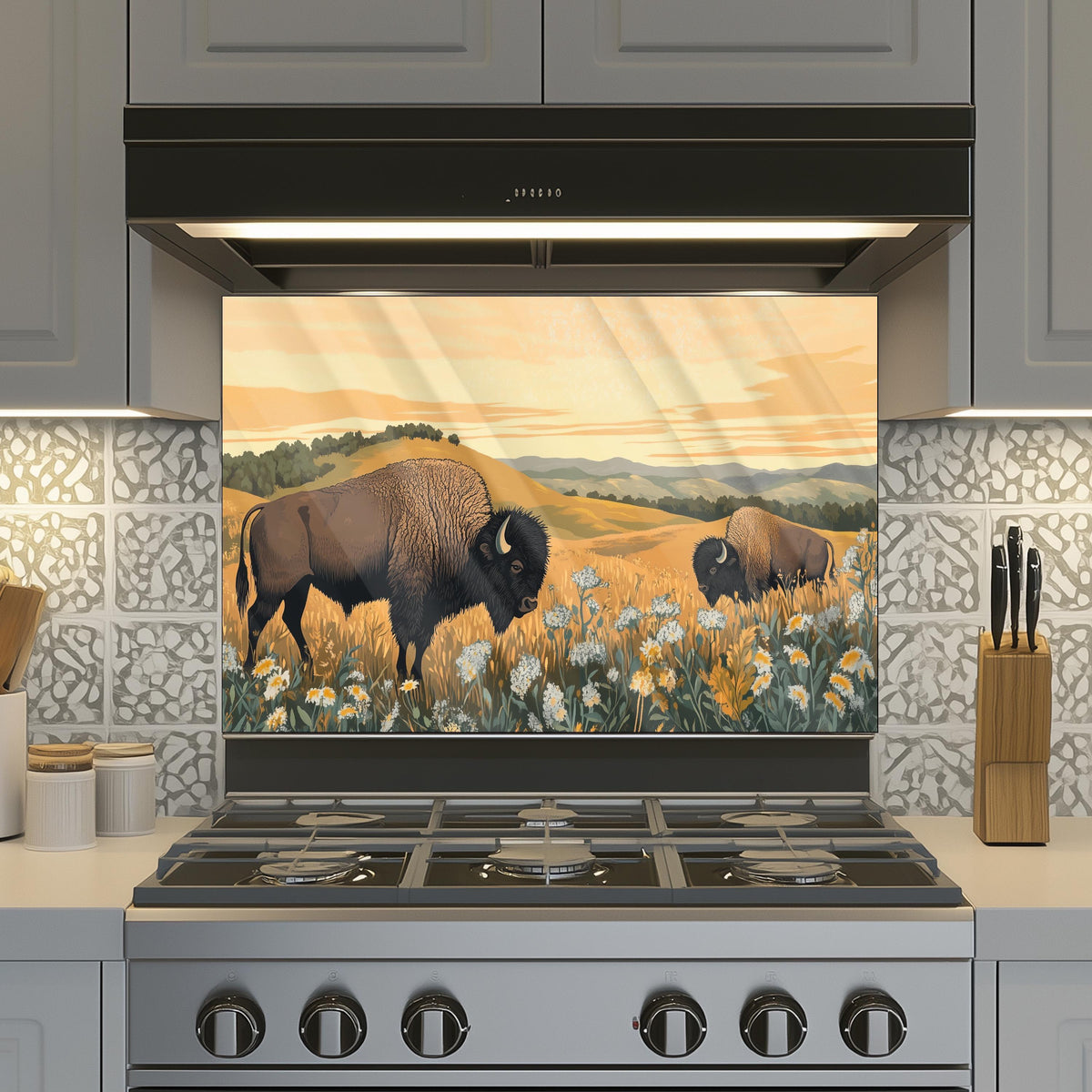 Buffalo Tempered Glass Stove Backsplash: Artistic Kitchen Splashback