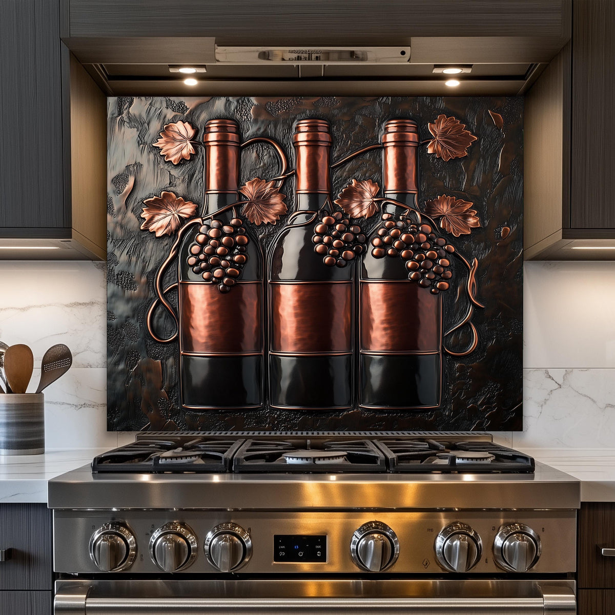 Tempered glass backsplash, vineyard wine theme kitchen art