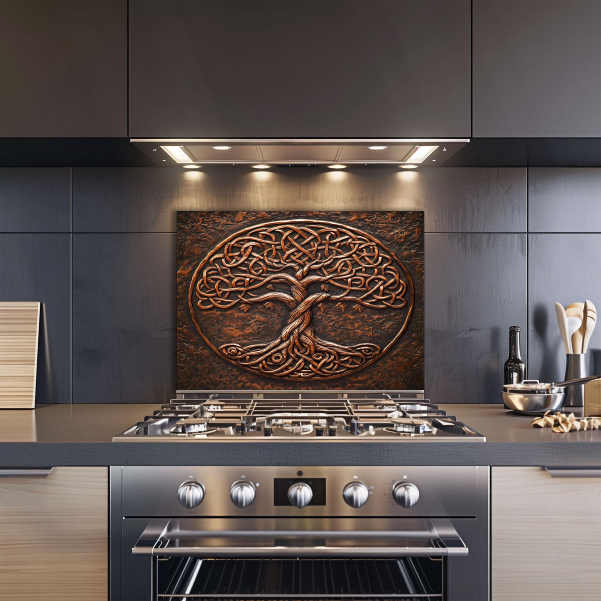 a stove top oven sitting inside of a kitchen