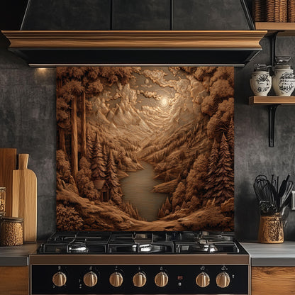 Sepia Mountain Landscape Kitchen Backsplash, UV Printed Tempered Glass Art, Custom Size Design