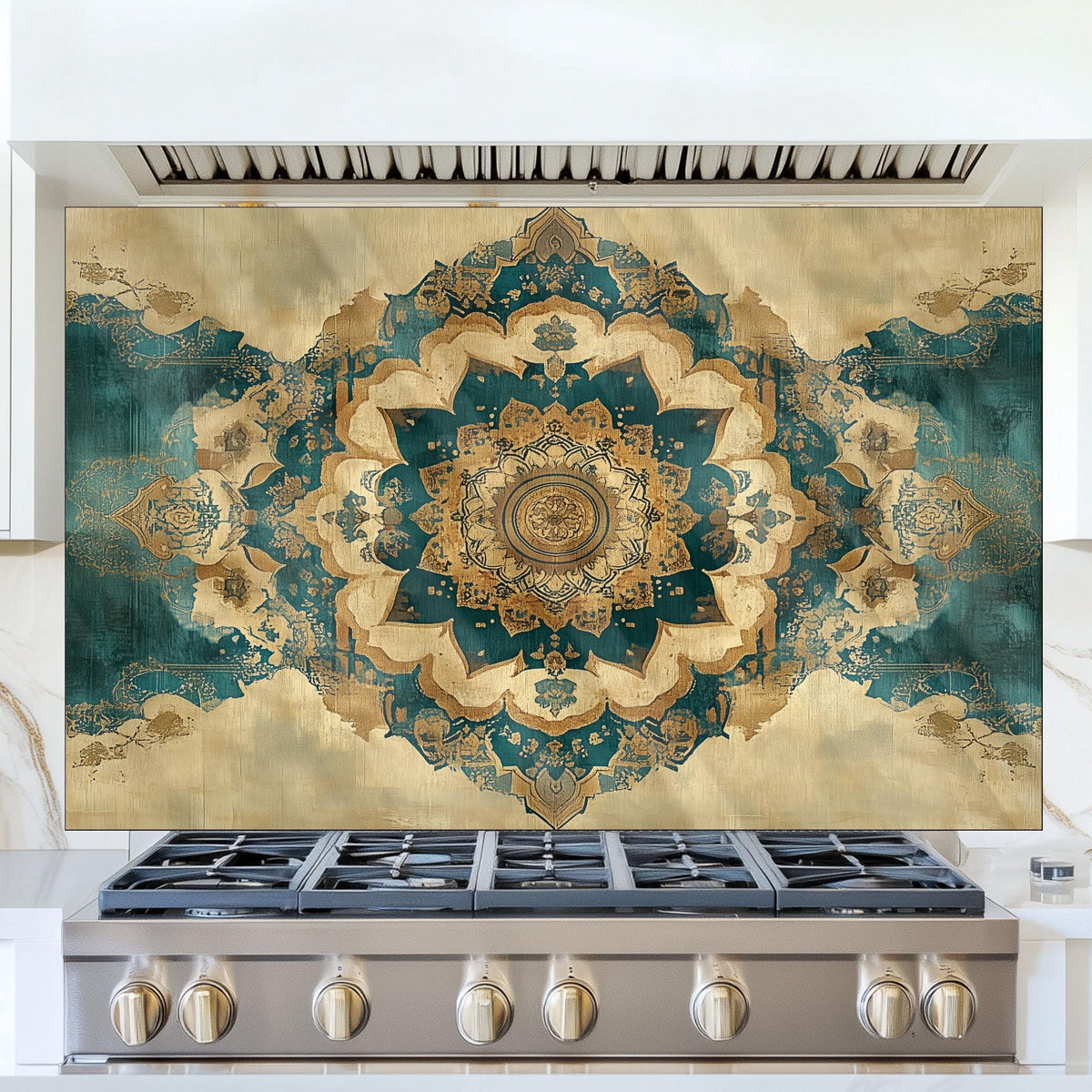 Moroccan Style Glass Backsplash, Heat Resistant Stove Guard, Custom Size Kitchen Art