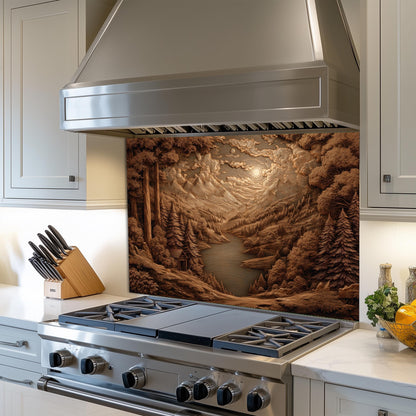 Sepia Mountain Landscape Kitchen Backsplash, UV Printed Tempered Glass Art, Custom Size Design