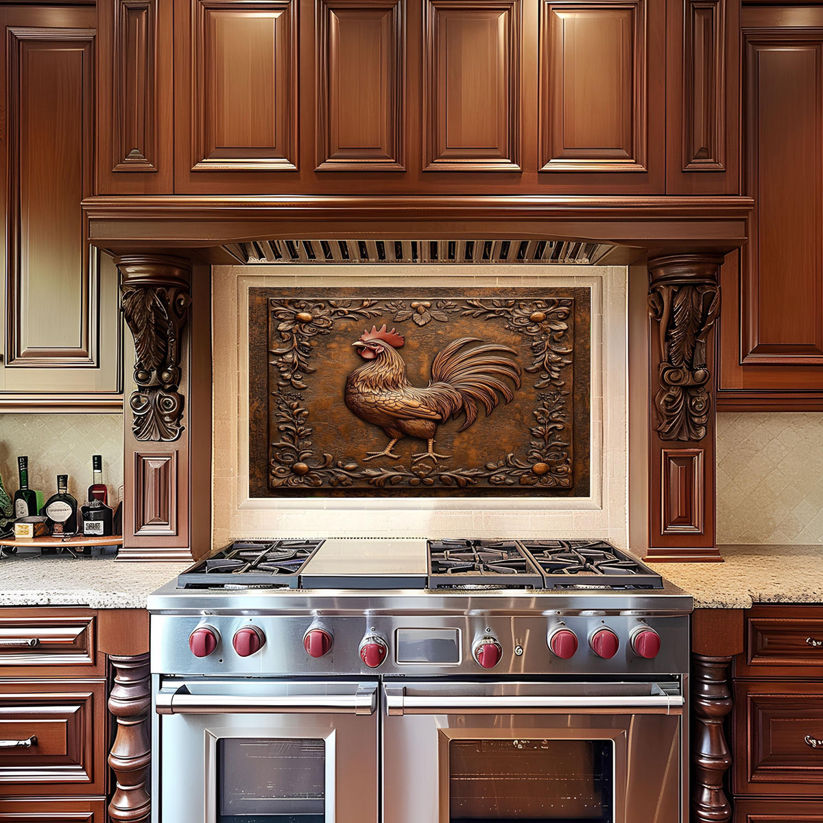 Rustic Rooster Tempered Glass Kitchen Backsplash: Farmhouse Decor