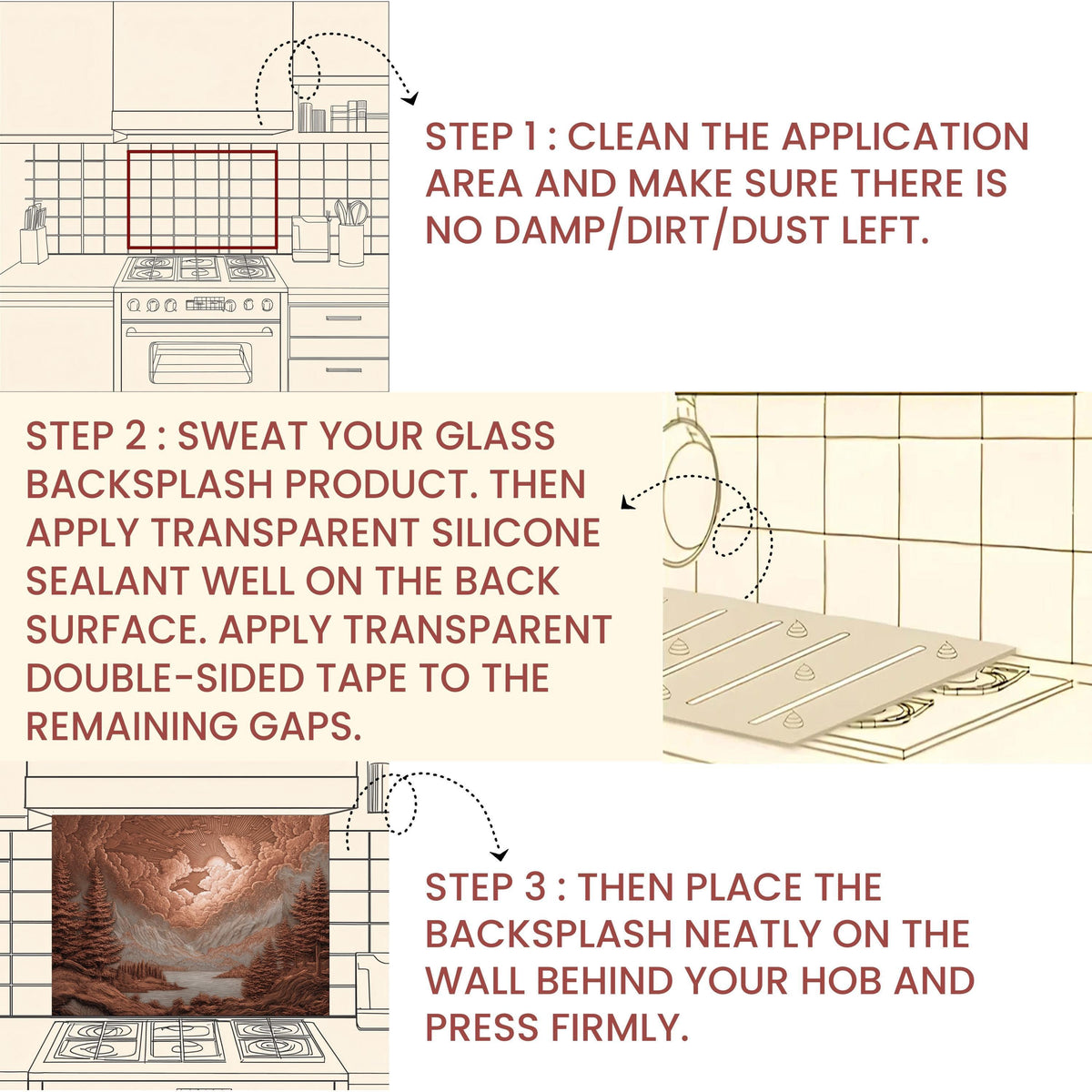Tempered Glass Mountain & Deer Backsplash: Rustic Kitchen Decor