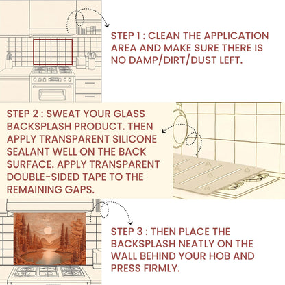 Tempered Glass Mountain & Deer Backsplash: Rustic Kitchen Decor
