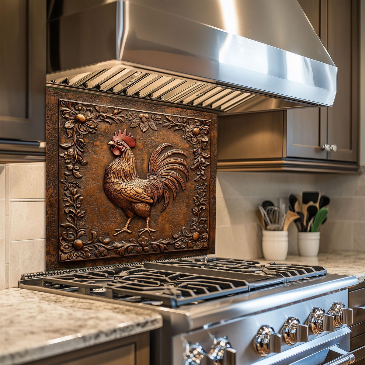 Rustic Rooster Tempered Glass Kitchen Backsplash: Farmhouse Decor