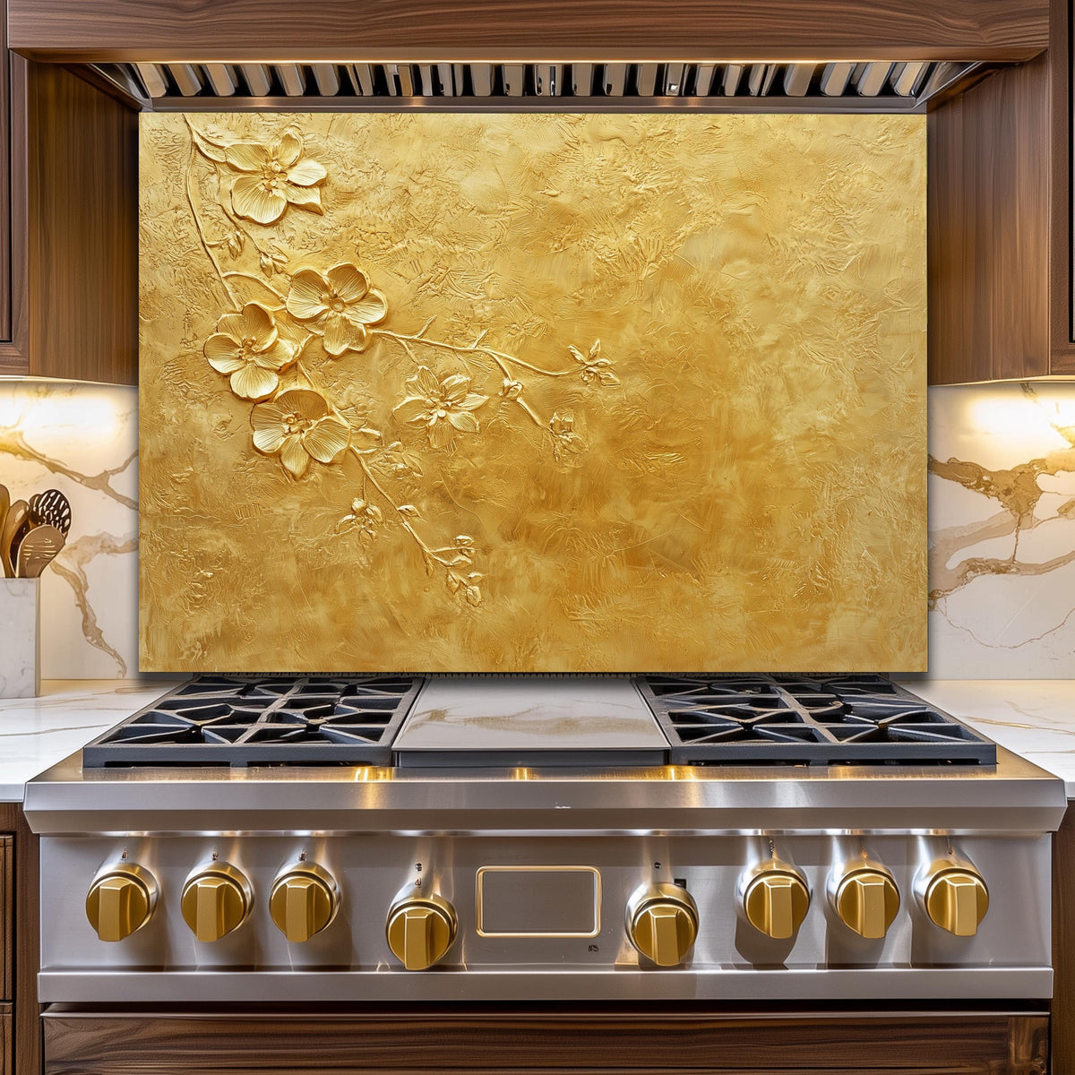 Copper Heron Glass Backsplash, Rustic Bird Stove Guard, Heat Resistant Easy Clean Kitchen Art