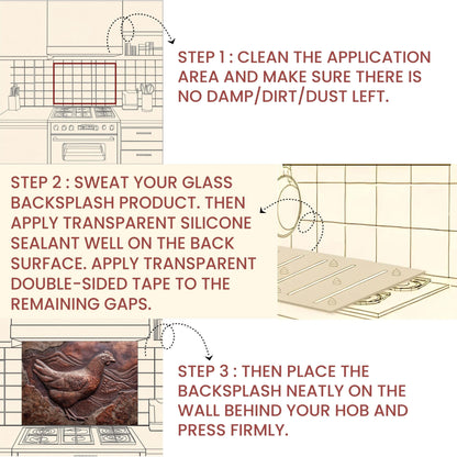 Copper Chicken Backsplash: Rustic Farmhouse Tempered Glass Stove Panel