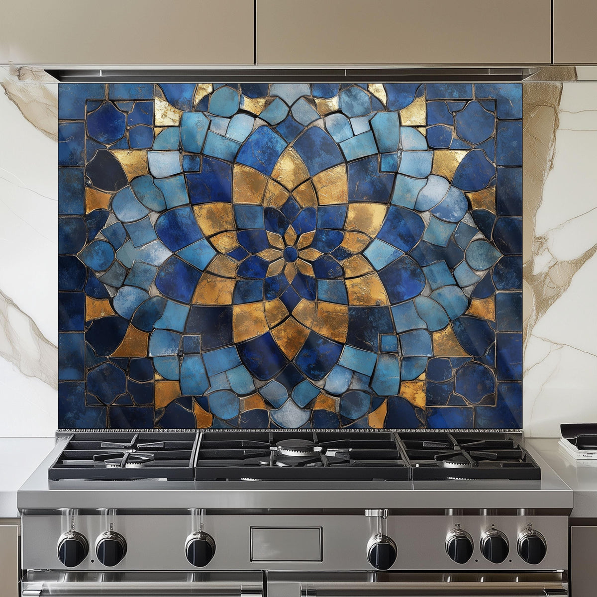 Moroccan Tempered Glass Backsplash, Artistic Geometric Stove Guard, Heat Resistant Easy Clean Art