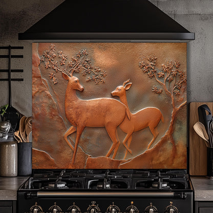 Copper Look Deer Backsplash: Tempered Glass Kitchen Stove Panel