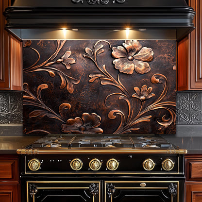 Embossed Copper Floral Glass Backsplash: Rustic Kitchen Decor