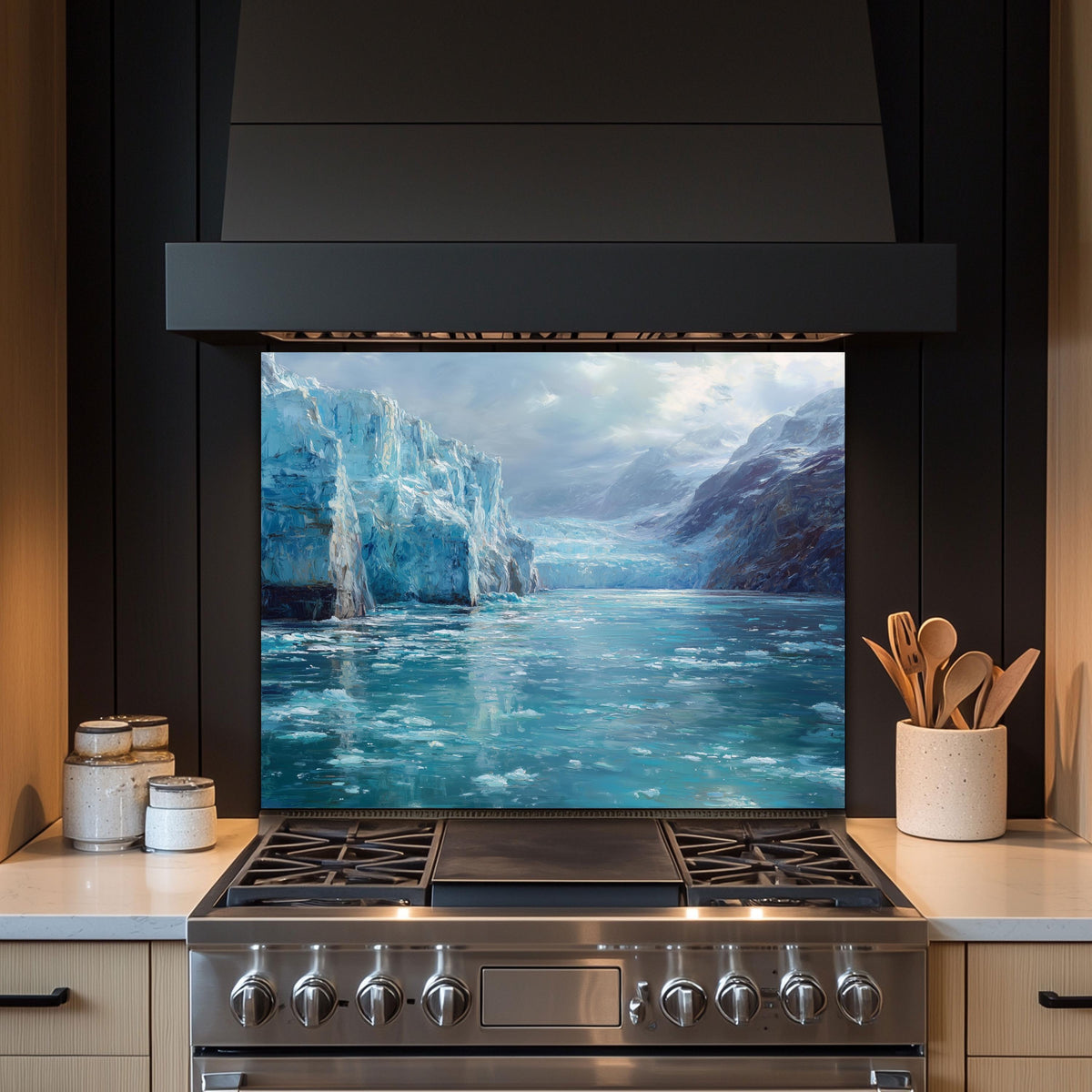 Arctic Glacier Glass Kitchen Backsplash: Tempered Glass Stove Splashback