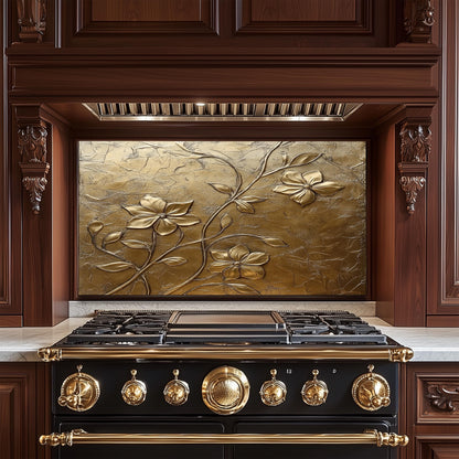Copper Floral Tempered Glass Backsplash: Rustic Kitchen Decor