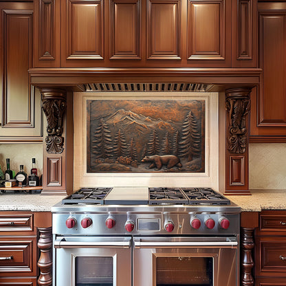 Bear Woodland Tempered Glass Kitchen Backsplash Panel