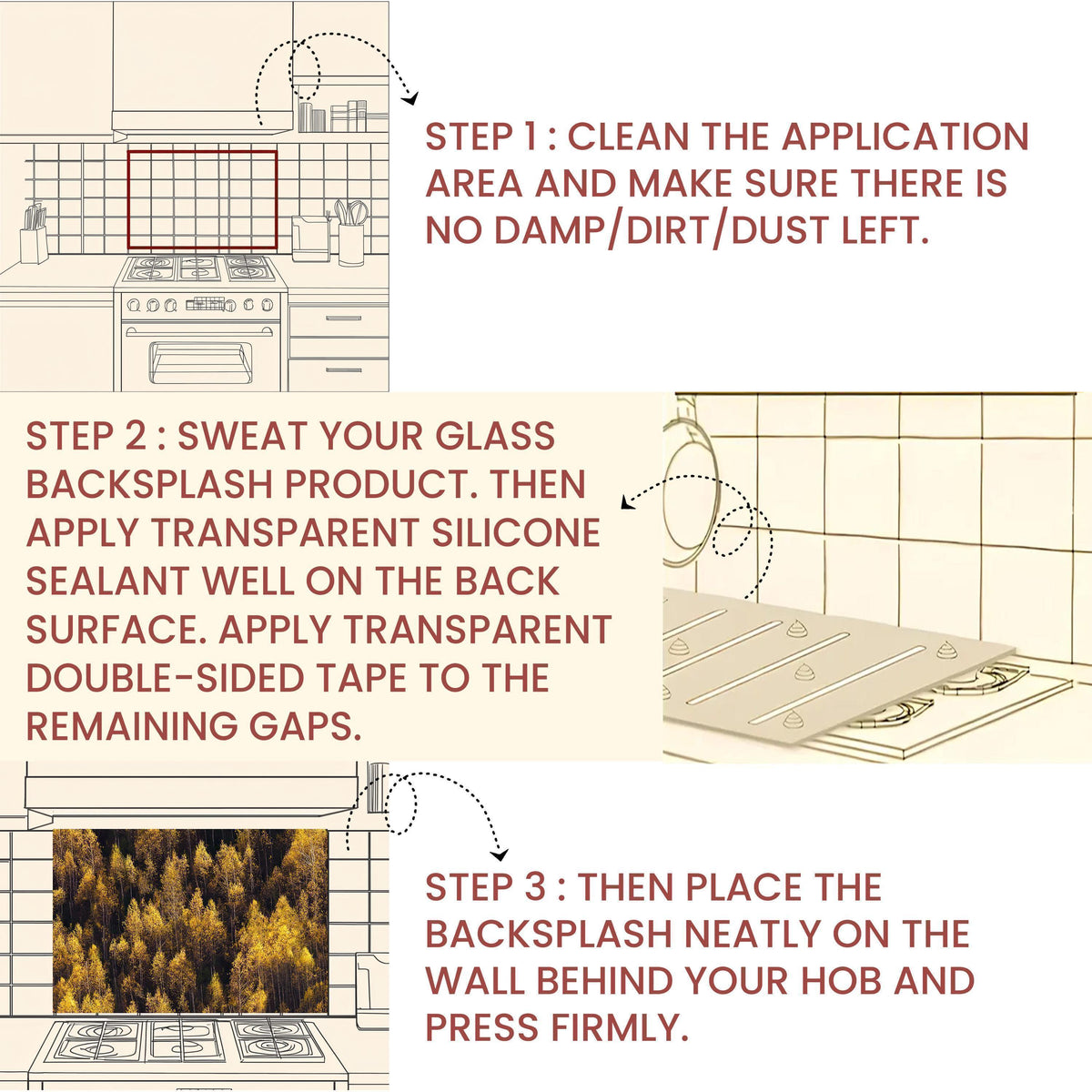 Copper Moon Tempered Glass Kitchen Backsplash: Rustic Stove Panel