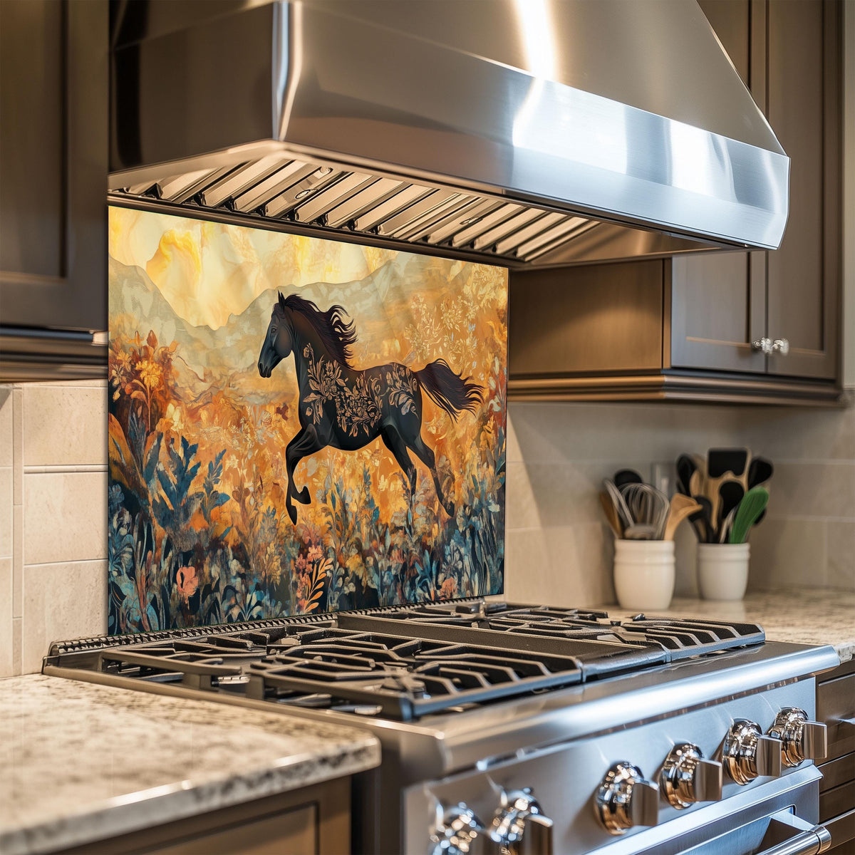 Horse Tempered Glass Kitchen Backsplash: Modern Kitchen Decor