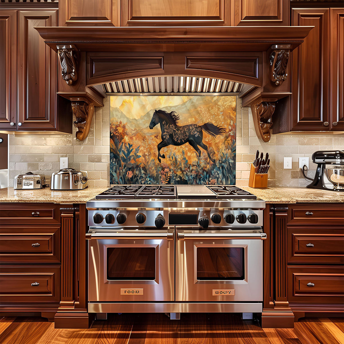 Horse Tempered Glass Kitchen Backsplash: Modern Kitchen Decor