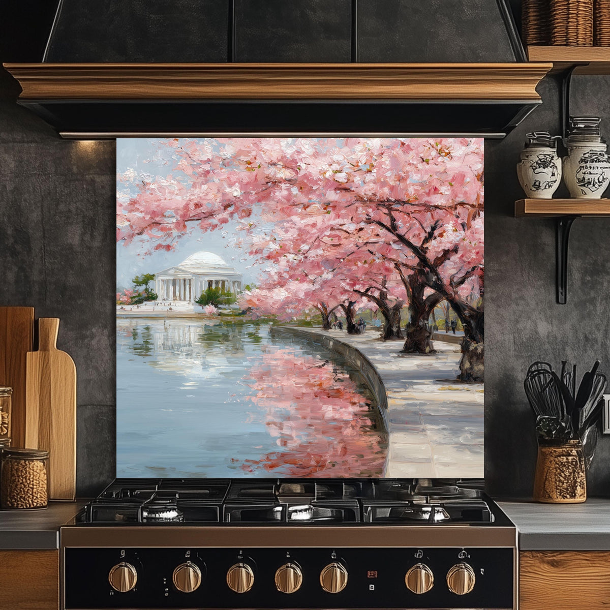 Cherry Blossom Tempered Glass Backsplash – Waterfront Spring Kitchen Panel
