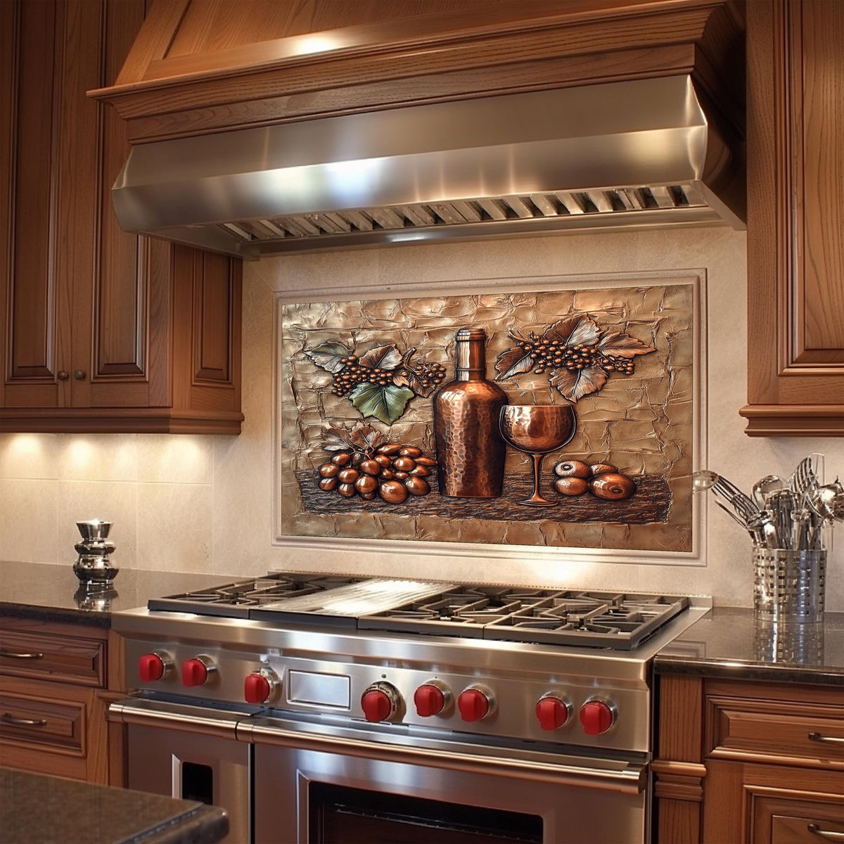 Wine-Themed Tempered Glass Kitchen Backsplash: Modern Art Decor