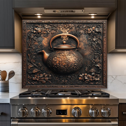 Farmhouse kitchen backsplash, vintage teapot decor
