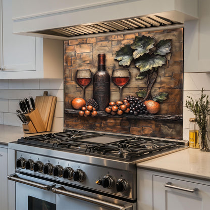 Luxury Wine and Vineyard Scene Kitchen Backsplash, Tempered Glass Art, Custom Size Design