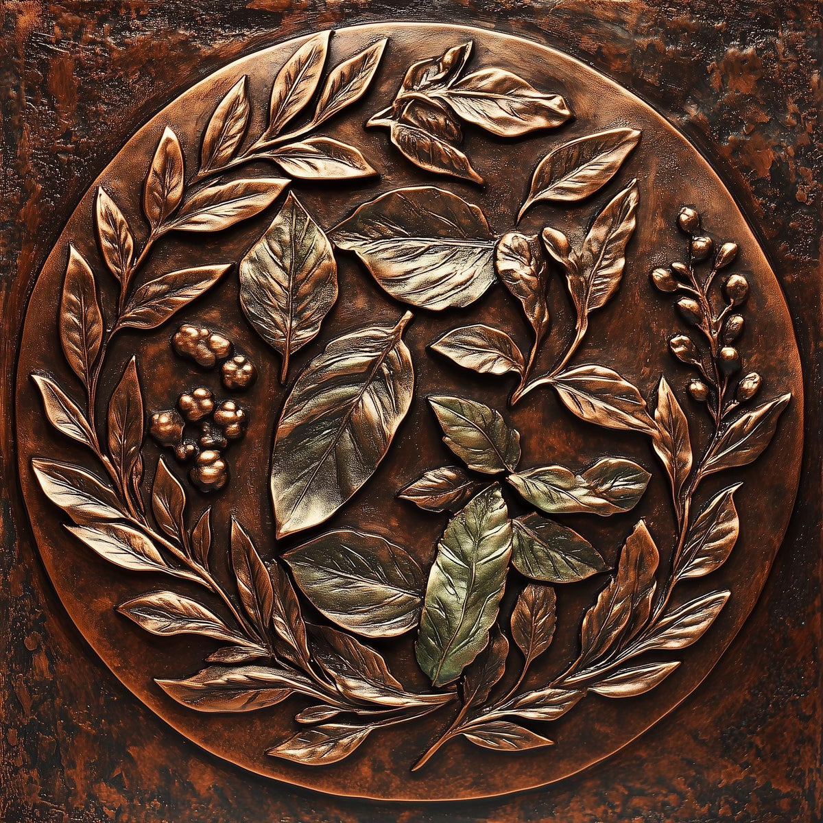 Copper Leaf Wreath Kitchen Backsplash, UV Printed Tempered Glass Art, Custom Size Design
