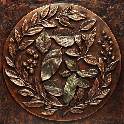 Copper Leaf Wreath Kitchen Backsplash, UV Printed Tempered Glass Art, Custom Size Design