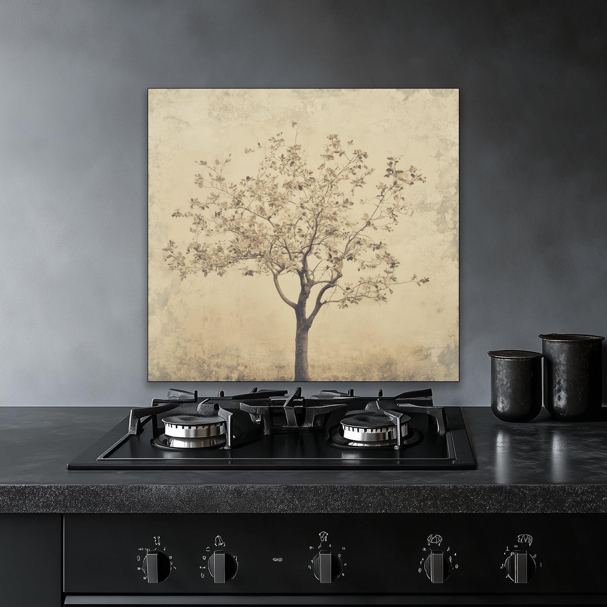 Vintage tree of life backsplash, tempered glass panel, kitchen wall art, heat-resistant splashback, easy to clean wall protector, modern kitchen accent, artistic backsplash, stove protector, elegant design