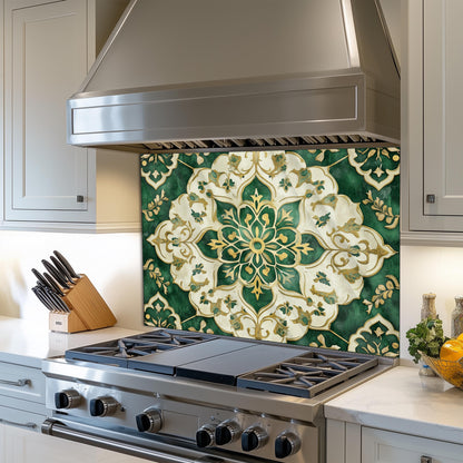 Moroccan Tempered Glass Backsplash, Artistic Geometric Stove Guard, Heat Resistant Easy Clean Art