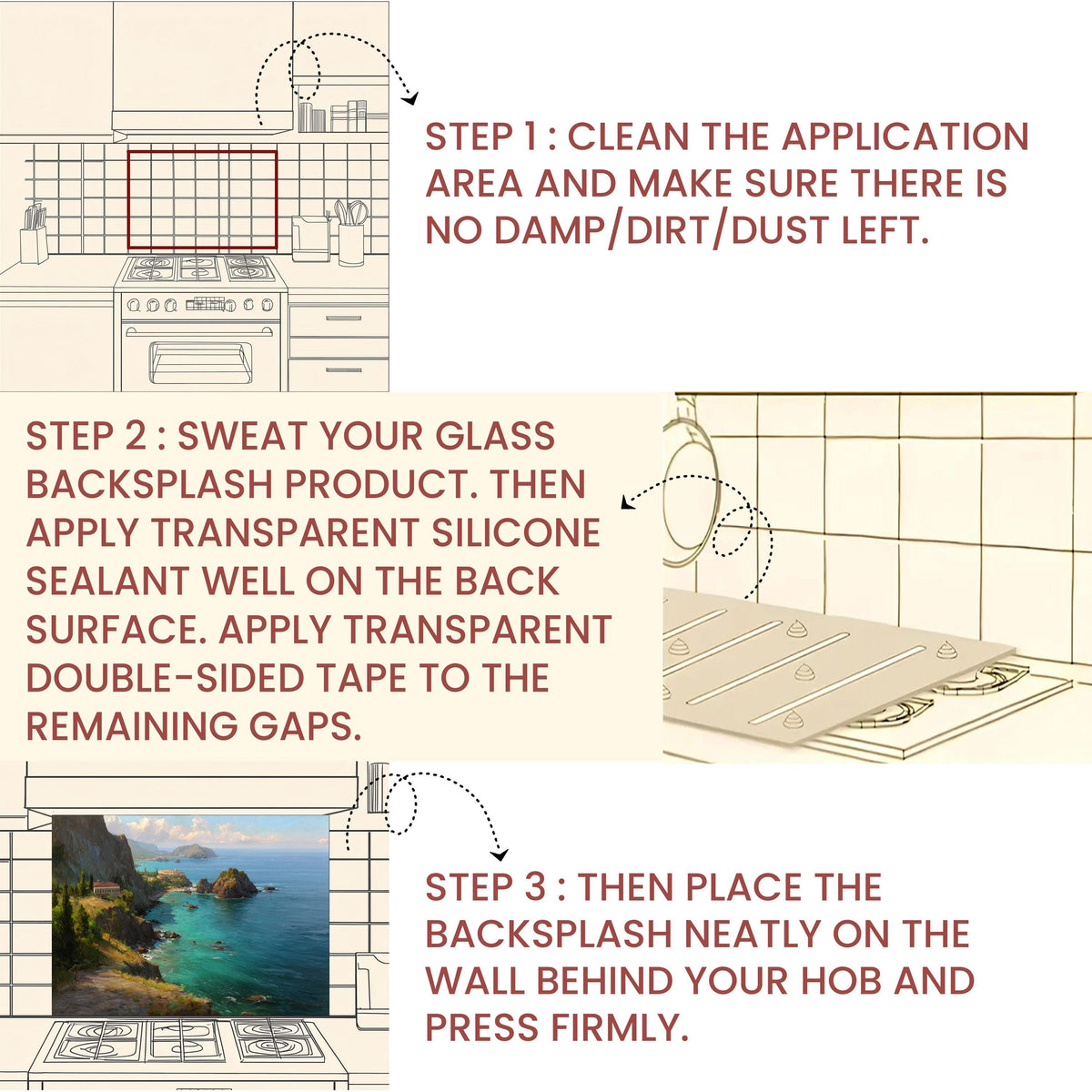 Tempered Glass Coastal Backsplash: Mountain Sunrise Kitchen Wall Art