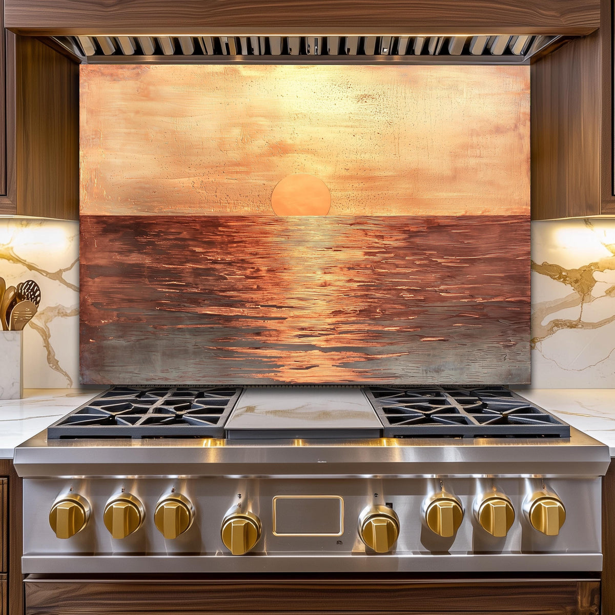 Sunset Ocean Glass Backsplash, Tropical Beach Stove Guard, Heat Resistant Easy Clean Kitchen Art