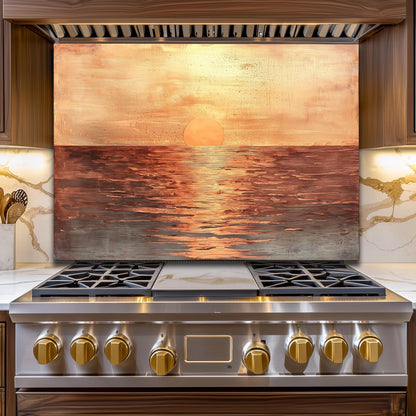 Sunset Ocean Glass Backsplash, Tropical Beach Stove Guard, Heat Resistant Easy Clean Kitchen Art