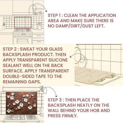 Tempered Glass Kitchen Backsplash: Copper Cherry Blossom Design