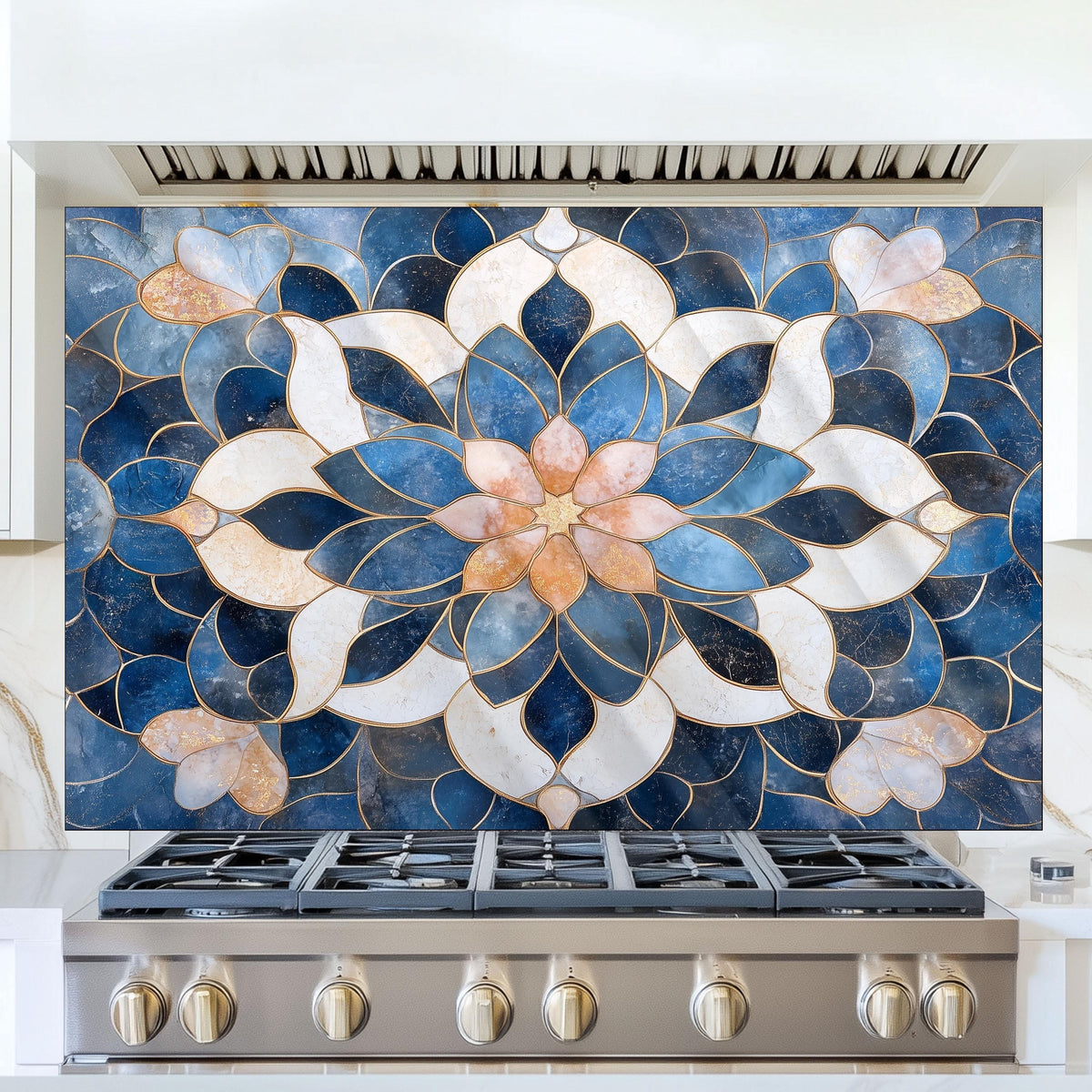 Moroccan Style Pattern Kitchen Backsplash, UV Printed Tempered Glass, Custom Size Design
