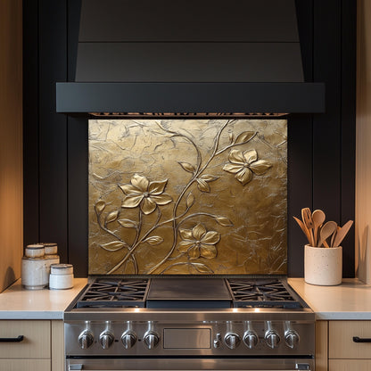 Copper Floral Tempered Glass Backsplash: Rustic Kitchen Decor