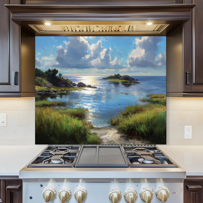 Tempered Glass Kitchen Backsplash: Mountain Sunrise Copper Effect