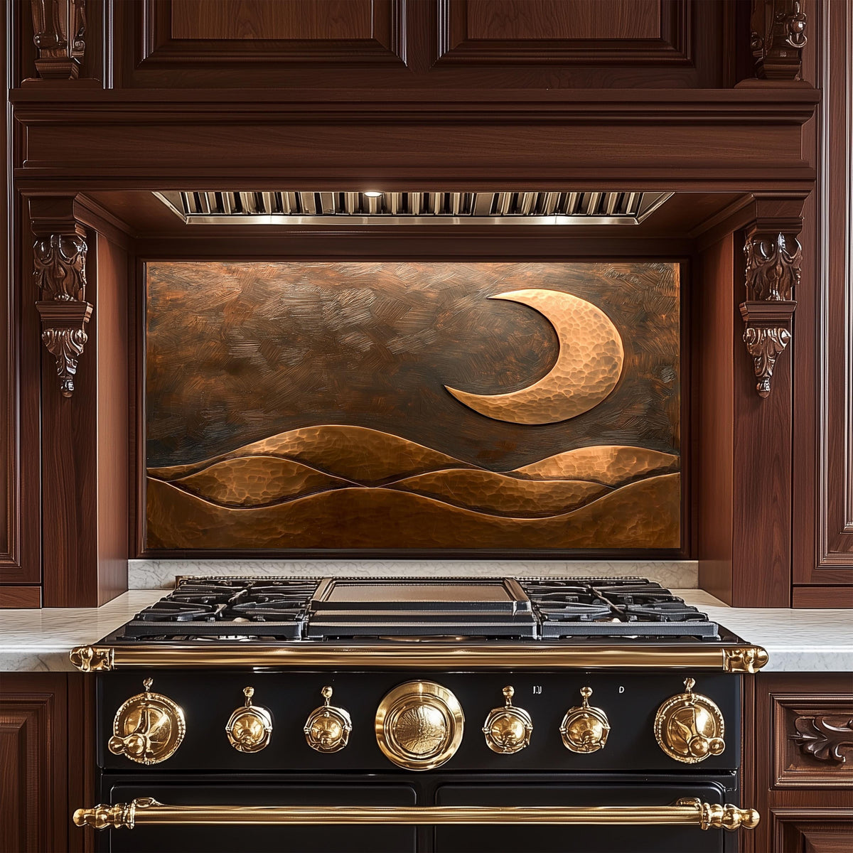 Copper Moon Tempered Glass Kitchen Backsplash: Rustic Stove Panel