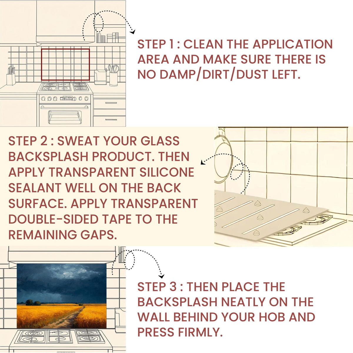 Golden Wheat Field Tempered Glass Backsplash: Farmhouse Kitchen Wall Art