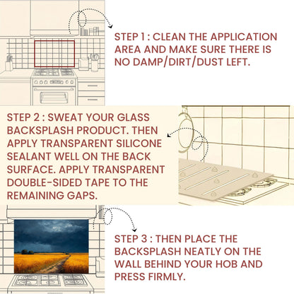 Golden Wheat Field Tempered Glass Backsplash: Farmhouse Kitchen Wall Art