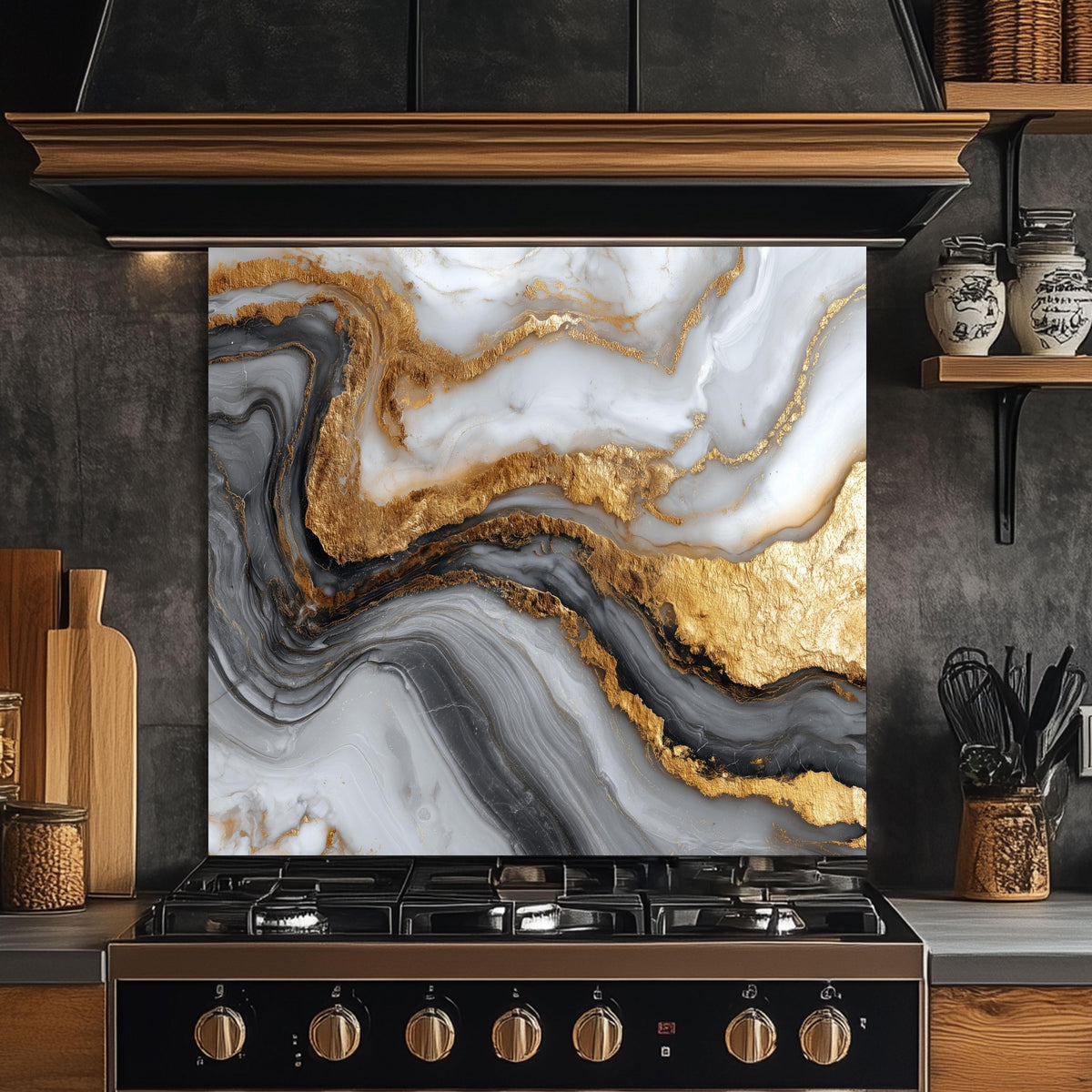 Gold Veined Marble Kitchen Backsplash, Luxury UV Printed Tempered Glass, Custom Size Design