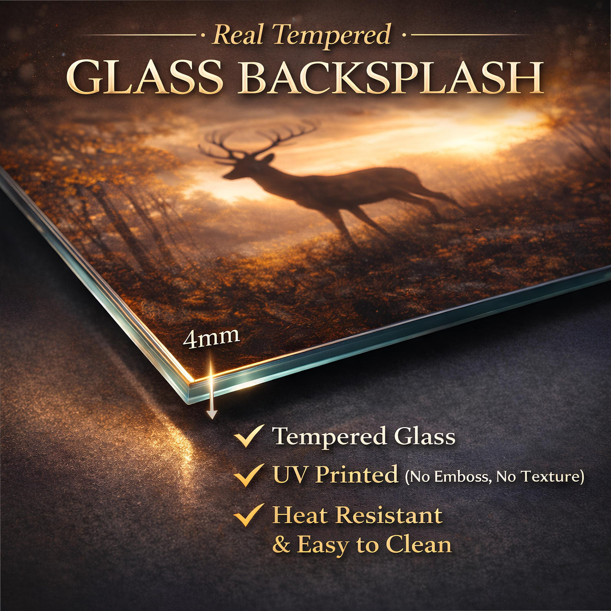 Gold Veined Marble Kitchen Backsplash, Luxury UV Printed Tempered Glass, Custom Size Design