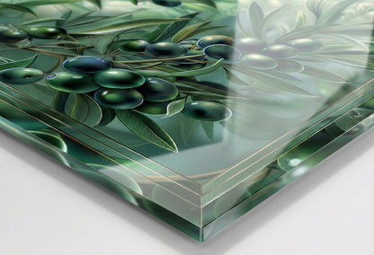 Glass Backsplash for Kitchen, Easy Clean Tempered Glass Panel, Green Olive Garden Design