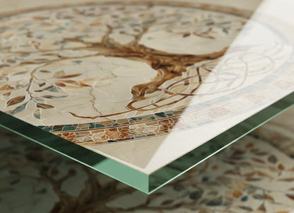 Glass Backsplash for Kitchen, Easy Clean Tempered Glass Panel, Tree of Life Mosaic Medallion