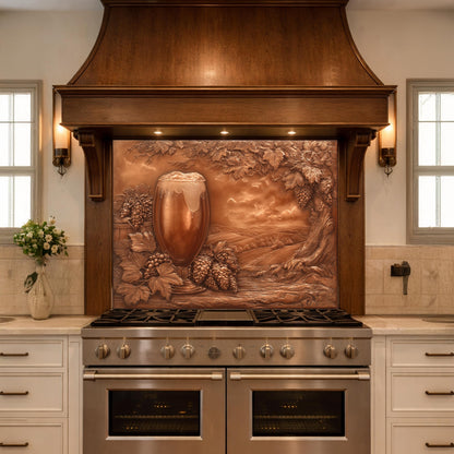 Vineyard Harvest Tempered Glass Backsplash, Copper Look Vineyard Grape Wall Panel, Custom Size