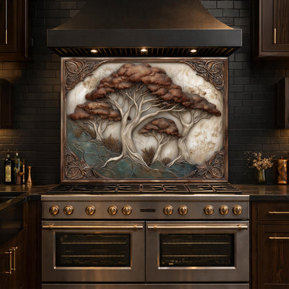Majestic Oak Trees Backsplash, Copper Look Nature Wall Panel, Rustic Forest Decor, Custom Size